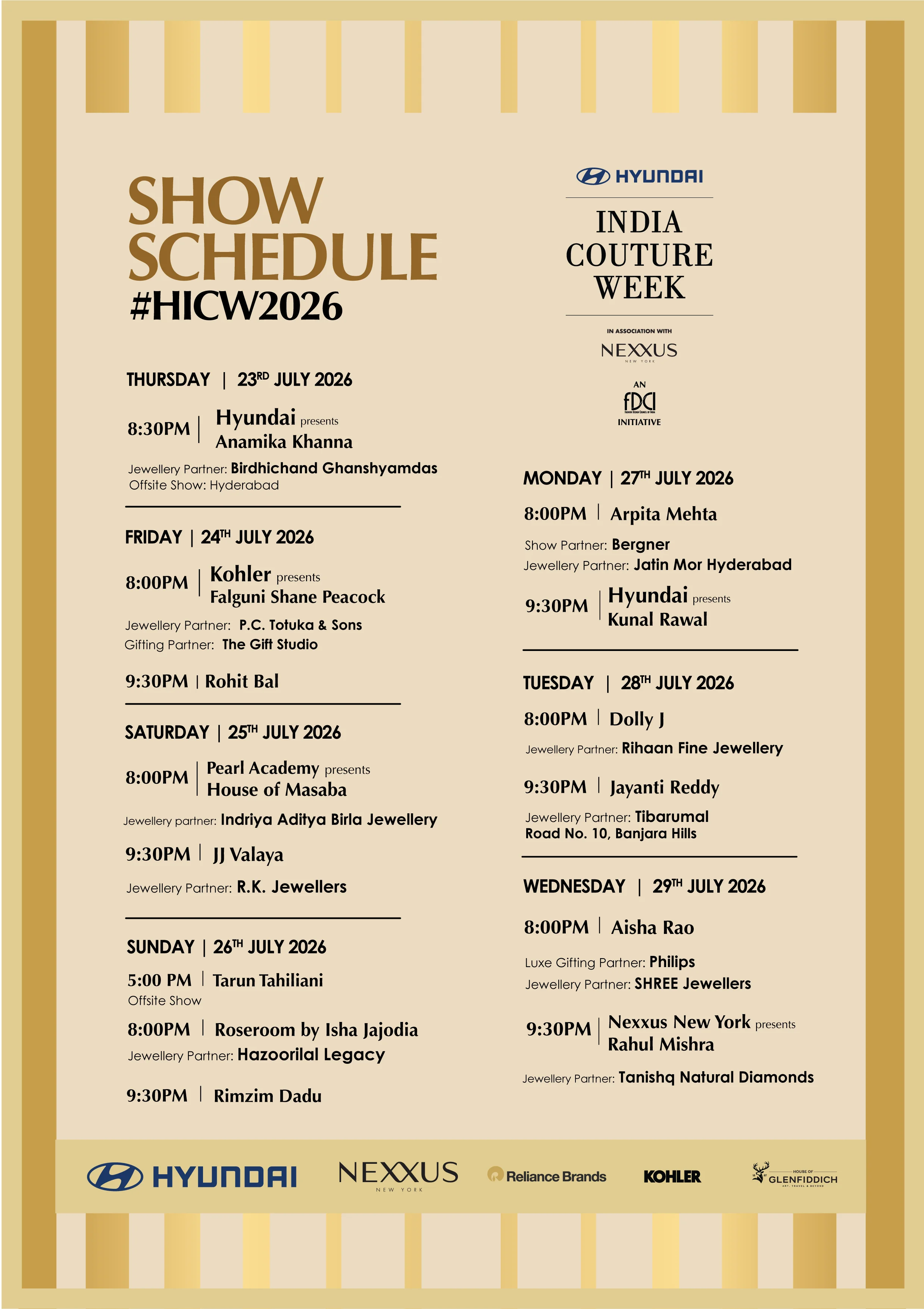 Hyundai 19th India Couture Week 2026 Schedule