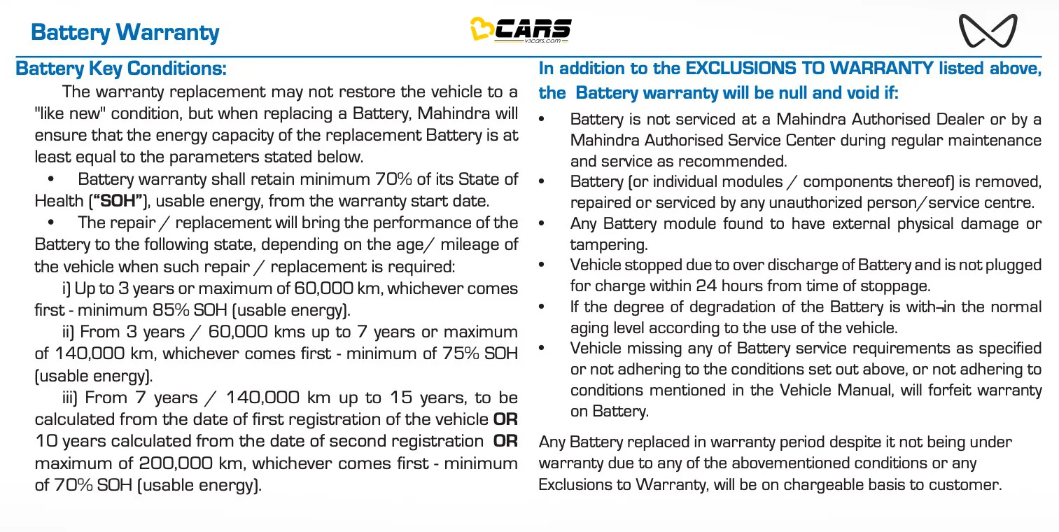 Harrier EV Battery Warranty